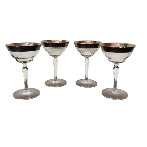 Glastonbury-Lotus Platinum Champagne/Sherbet 5 3/4" Glasses Vtg Glows ~ Set Of 4 - Picture 1 of 12